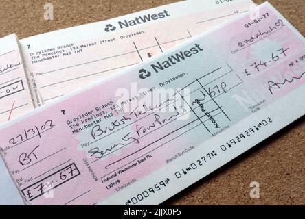 NatWest cheques, paying in slips, banking history Stock Photo