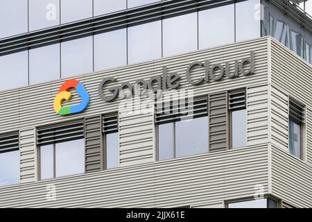 Seattle - July 17, 2022 Sign for Google Cloud business in gray with colored logo in Seattle Stock Photo