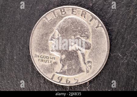 One coin of 25 cents, close-up, top view. Stock Photo