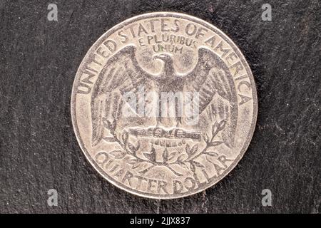 One coin of 25 cents, close-up, top view. Stock Photo