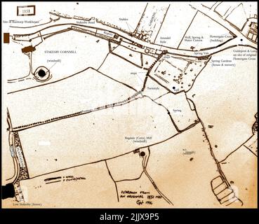 A copy of an 1851 map of Stakesby Fields and Bagdale area, Whitby, N Yorkshire. Stock Photo