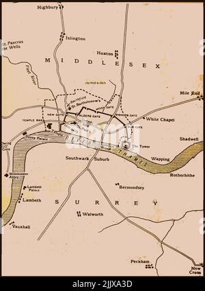 A map of London as it would have been in Geoffrey Chaucer  (English poet) time (circa 1400) Stock Photo