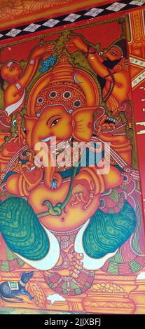 Guruvayoor-Kerala-Traditional mural paintings were painted on the Guruvayoor Temple outer walls for the tourist to see and learn our Stock Photo