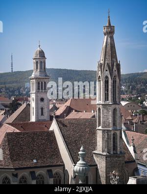 A vertical view of the historical Blessed Mary Benedictine Church in Sopron, Hungary Stock Photo