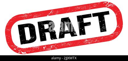 DRAFT, text on red-black rectangle stamp sign. Stock Photo