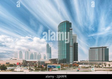 Hotel InterContinental Dubai Marina, an IHG Hotel. View of high-rise buildings of residential district in Dubai Marina in sunny day. Urban background Stock Photo