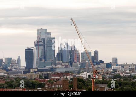 Scenic view of the City of London as seen from the South. The City is the primary central business district of London and the world Stock Photo
