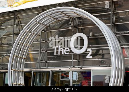 Logo above the O2 Arena entrance on the Greenwich Peninsula Stock Photo ...