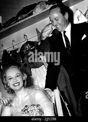 Mary with brother Michael. Another Parker makes good -- Pretty Mary Parke East Kew, Vic., sister of the Duke of Edinburgh's private secretary, Lieutenant-Commander Michael Parker, has become a leading lady after only two stage roles. December 14, 1953. Stock Photo