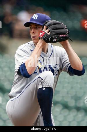 Baltimore, USA. 28th July, 2022. BALTIMORE, MD - JULY 28: Tampa Bay Rays starting pitcher Ryan Yarbrough (48) winds up during a MLB game between the Baltimore Orioles and the Tampa Bay Rays, on July 28, 2022, at Orioles Park at Camden Yards, in Baltimore, Maryland. (Photo by Tony Quinn/SipaUSA) Credit: Sipa USA/Alamy Live News Stock Photo