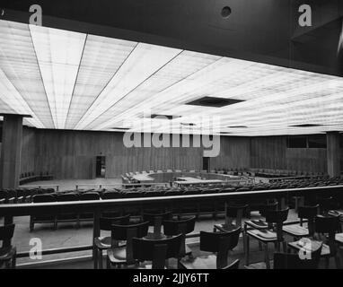 New Security Council Room - In this room, members of the United Nations Security Council will sit for the first time when it re-convenes again. The Council's residence was recently shifted from Hunter College in the Bronx, N.Y. to here. August 27, 1946. (Photo by Wide World Photos). Stock Photo