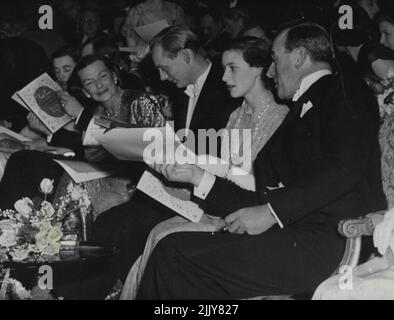 Princess Margaret attended the World ***** of 'Captain Horatio Hornblower, RN, 'at a London West end Entertainment and celebrities last night April 12. On the screen, as Hornblower, was Gregory Peck. April 26, 1951. (Photo by Associated Press Photo). Stock Photo