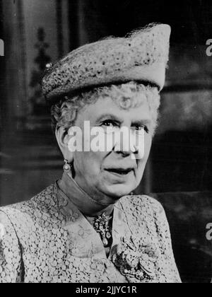 The Queen Mother -- This photograph of Queen Mary was made on the occasion of the Christening of Princess Anne at Buckingham Palace Oct 21. October 26, 1950. (Photo by Associated Press Photo). Stock Photo