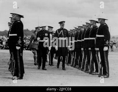 Prince inspecting Royal Garrison ***** drawn up and lawns outside ***** Canberra. October 30, 1934. Stock Photo