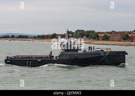 The new experimental trials vessel XV Patrick Blackett arriving at Portsmouth, UK on the 27th July 2022. Stock Photo