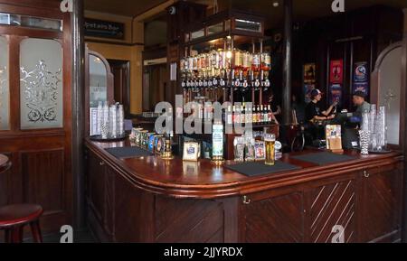 Inside bar area & spirit optics, at The White Horse Sam Smiths pub, Soho, 45 Rupert Street Soho London, England, UK,  W1D 7PJ Stock Photo