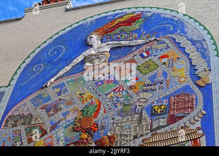 The Parish of St Annes, Soho, gable end mural, Carnaby St, London, England, UK, W1F 9PS - restored 2006 Stock Photo