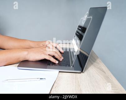 Guest UserLogin computer encrypt Access the Internet through the keyboard on the laptop, which protects the user's safety and security from computer v Stock Photo