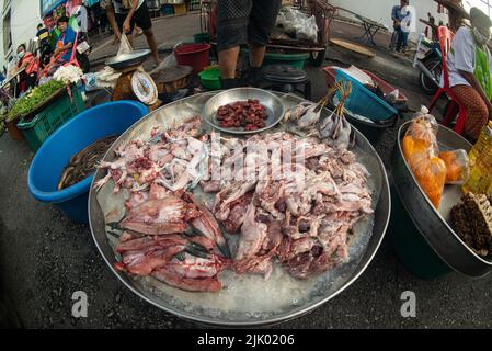 PHICHIT , THAILAND - AUGUST 29,2020 : Unidentified vendor sale animal products for cooking food selling at food street market, Stock Photo