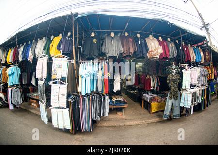 PHICHIT , THAILAND - AUGUST 29,2020 : Unidentified street vendors sell clothing and apparel shops on the street.  Can be seen everywhere in Thailand. Stock Photo