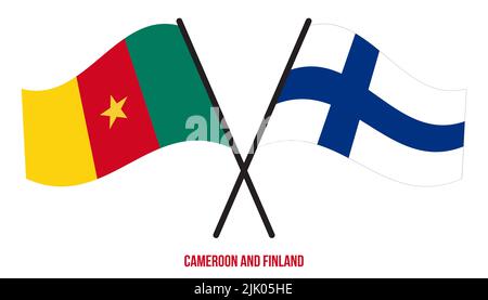 Cameroon and Finland Flags Crossed And Waving Flat Style. Official Proportion. Correct Colors. Stock Photo