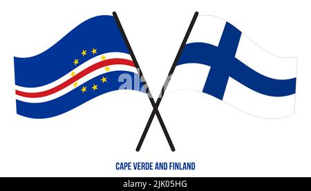 Cape Verde and Finland Flags Crossed And Waving Flat Style. Official Proportion. Correct Colors. Stock Photo