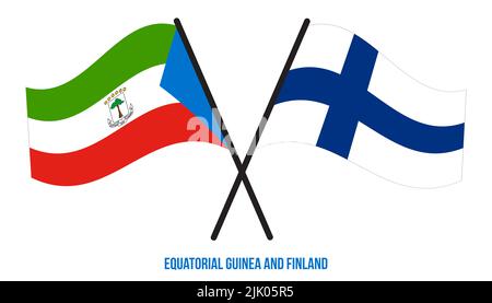 Equatorial Guinea and Finland Flags Crossed And Waving Flat Style. Official Proportion. Stock Photo