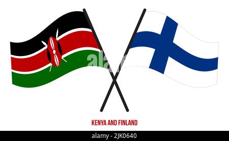Kenya and Finland Flags Crossed And Waving Flat Style. Official Proportion. Correct Colors. Stock Photo
