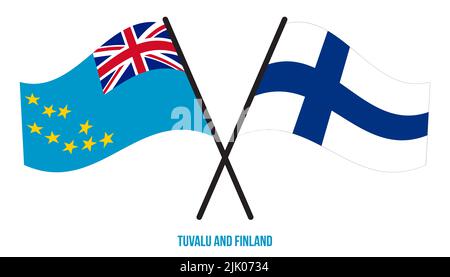 Tuvalu and Finland Flags Crossed And Waving Flat Style. Official Proportion. Correct Colors. Stock Photo