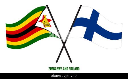 Zimbabwe and Finland Flags Crossed And Waving Flat Style. Official Proportion. Correct Colors. Stock Photo