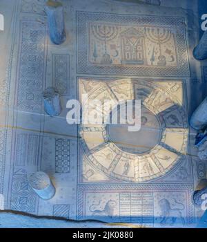 Tiberias, Israel - July 27, 2022: View of mosaic floor in the ancient Severus Synagogue, Hamat Tiberias National Park, Northern Israel Stock Photo