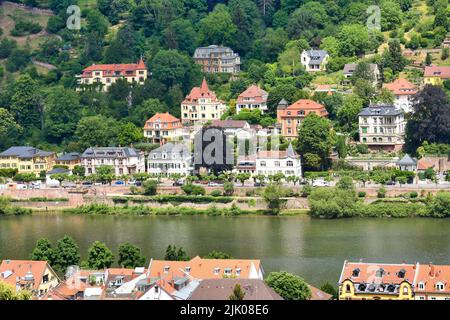 Heidelberg, Germany - July 2022: Old expensive villas in Heidelberg located at hill at Neckar river in Germany Stock Photo