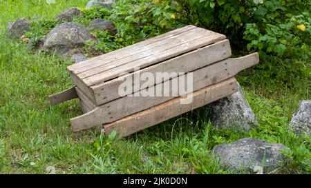 Empty wooden crates or box for fruits and vegetables. Stock Photo