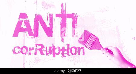 ANTI CORRUPTION Hand drawing words with paintbrush. Anti money laundering business and government concept Stock Photo