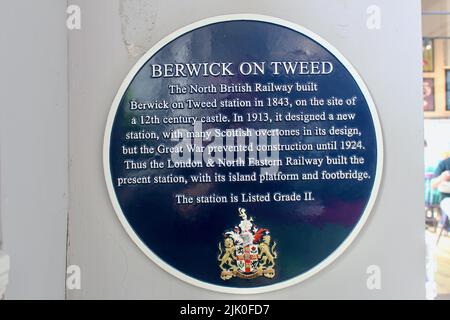 plaque at berwick on tweed station about listed status england UK Stock Photo