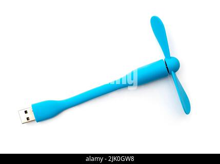 Blue small usb fan isolated on white background Stock Photo