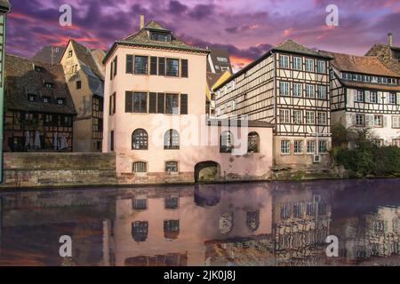 Romantic view of Strasbourg during winter sunset in Alsace France Stock Photo