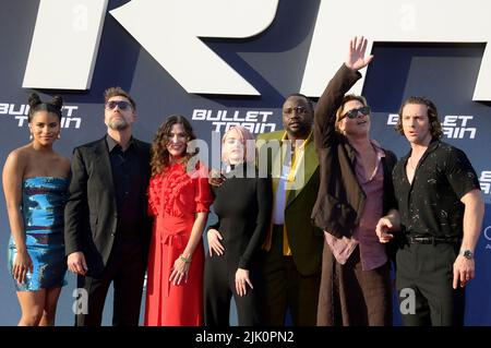Zazie Beetz, David Leitch, Kelly McCormick, Joey King, Brian Tyree Henry, Brad Pitt and Aaron Taylor-Johnson attend the 'Bullet Train' Special Screening at Zoo Palast on July 19, 2022 in Berlin, Germany. Stock Photo