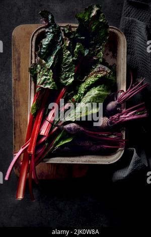 Still life with fresh chard and beetroot Stock Photo