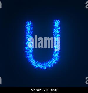 Scattered blue neon character isolated over a black background Stock Photo