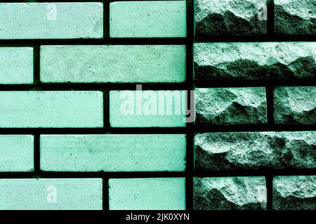 Emerald green brick neon wall fracture background Stock Photo