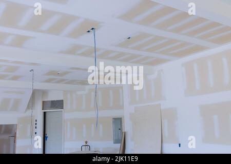 Laid plastering gypsum on the walls and ceiling of a newly built house Stock Photo