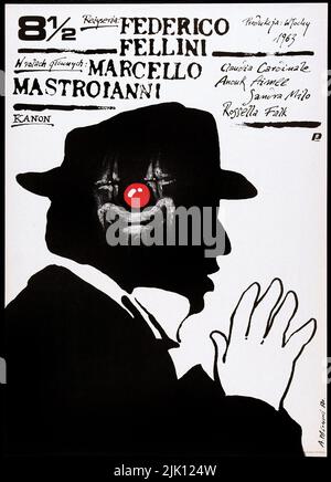 8½  FIlm Poster 1963 , surrealist comedy-drama film directed by Federico Fellini.Film title - Otto e mezzo (eight and a half) Stock Photo