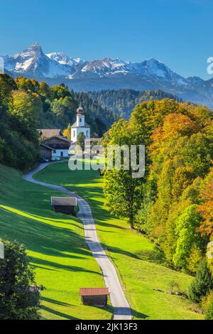 Wamberg Mountain Village, Zugspitze, 2962m, Mountain Range, Garmisch-Partenkirchen, Upper Bavaria, Germany, Europe Stock Photo