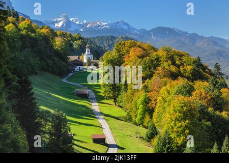 Wamberg Mountain Village, Zugspitze, 2962m, Mountain Range, Garmisch-Partenkirchen, Upper Bavaria, Germany, Europe Stock Photo