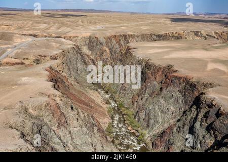 Aerial of the Charyn Gorge and river, Tian Shan, Kazakhstan, Central Asia, Asia Stock Photo