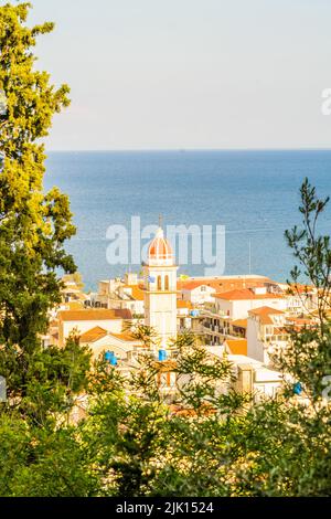 Elevated view over Zante Town, Zakynthos island, Greek Islands, Greece, Europe Stock Photo