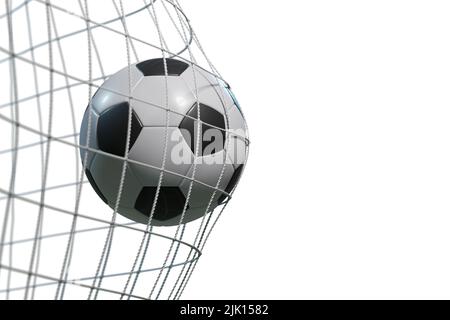 Soccer ball, scoring the goal and moving the net isolated on white background. 3D illustration. Stock Photo