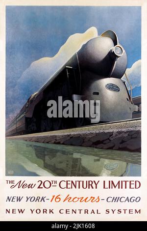 Vintage 1930s Rail Poster - THE NEW 20TH CENTURY LIMITED. 1939. New York to Chicago, New York Central System Stock Photo