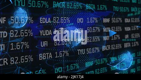 Image of data processing over globe Stock Photo